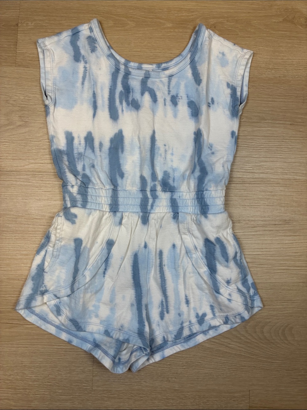 Athleta Girl XS/6 White & Light Blue Tie-Dye Girls Retreat Yourself Romper